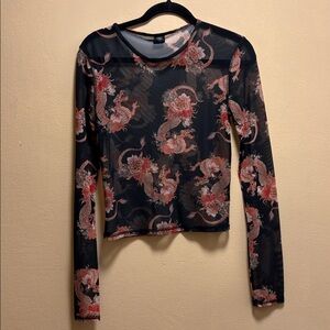 Urban Outfitters Black and Red Mesh Dragon Top